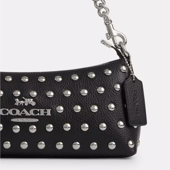 NWT COACH Charlotte Leather Shoulder Bag With Rivets Silver/Black Crossbody - Picture 6 of 9